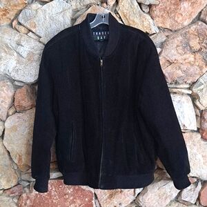 Black Suede Leather Bomber Style Jacket Coat Large Trader Bay